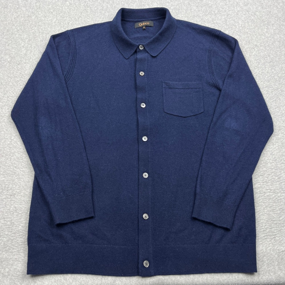 Quince Mongolian Cashmere Button Down Sweater Mens XL Navy Collared Cardigan